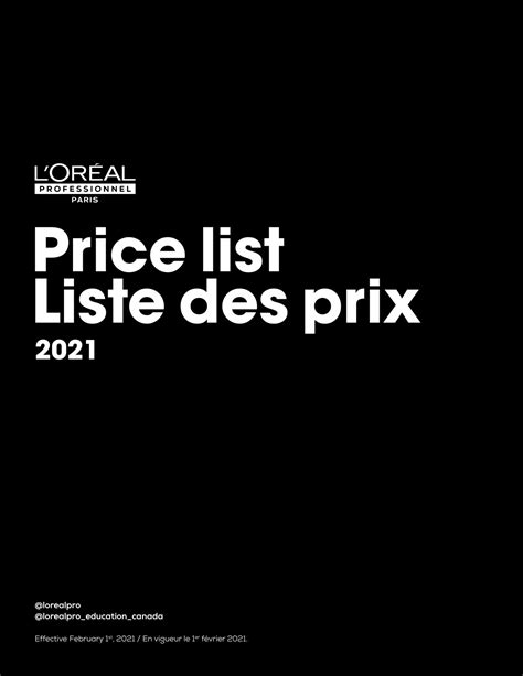 l'oreal price list.